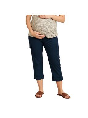 Motherhood Maternity Capri Pants~Size Small~ Navy Blue Hidden Belly Dress L3 12